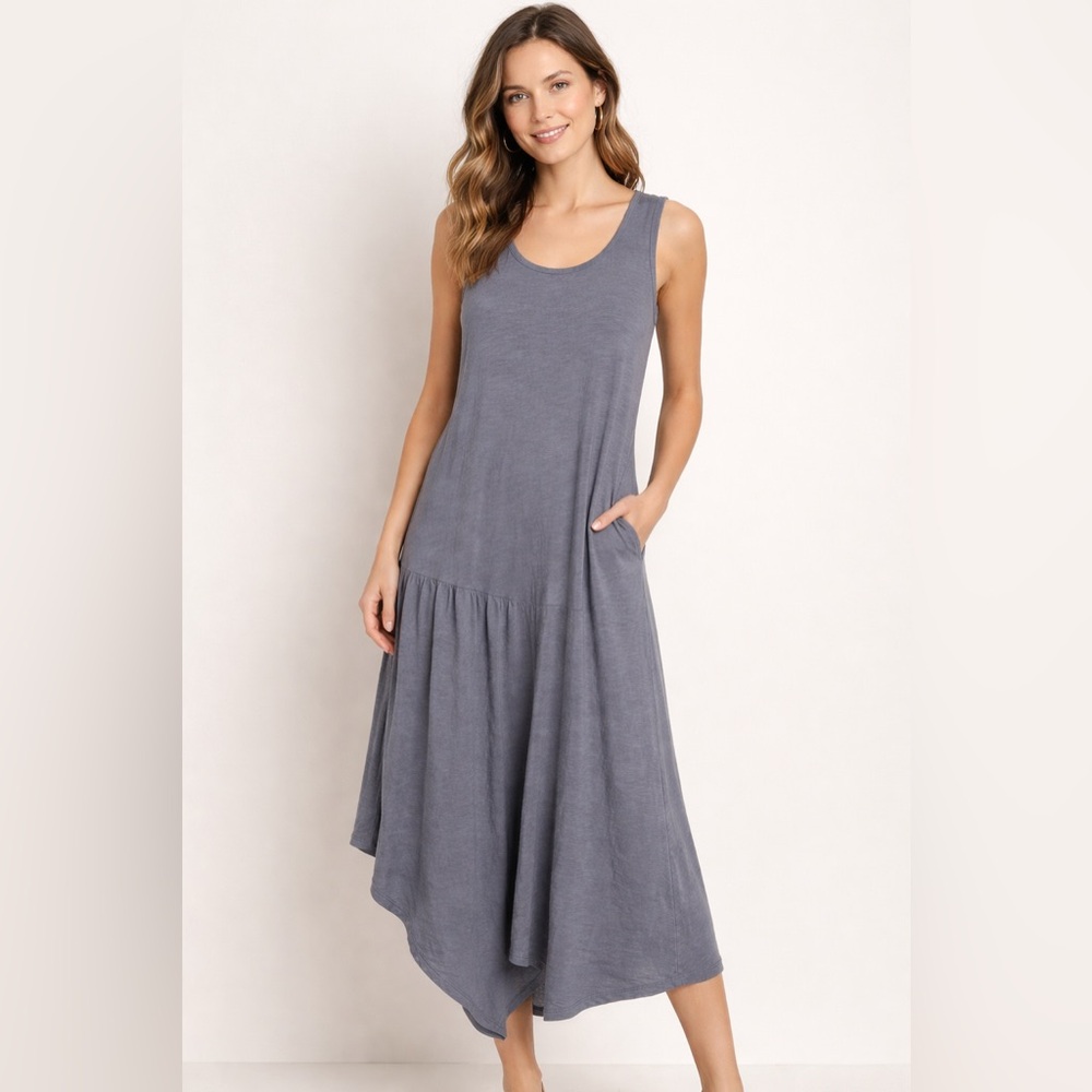 Mododoc Gray Cotton Sleeveless Asymmetrical Hem Maxi Dress Gray Women’s Medium